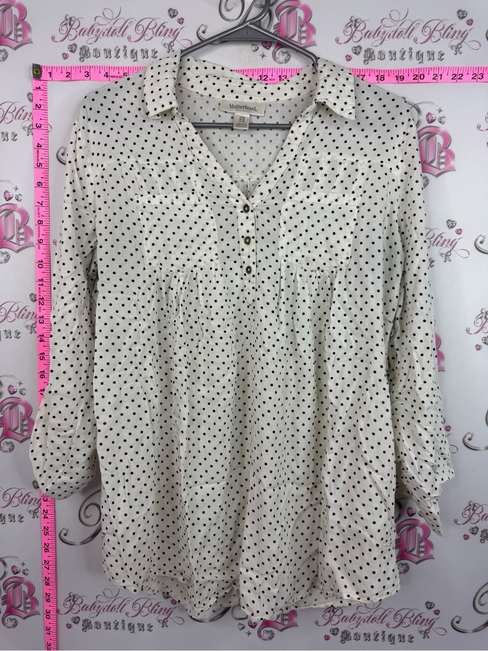 Motherhood Maternity Cream and Black Polka Dot Button-Front Tunic